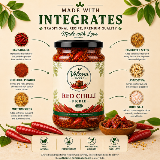 Velzora Red Chilli Pickle (500g)