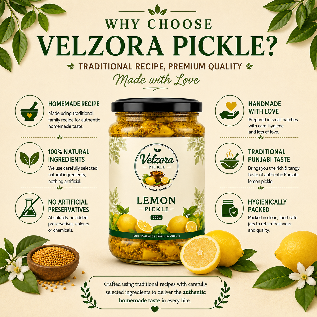 Velzora Lemon Pickle (500g)