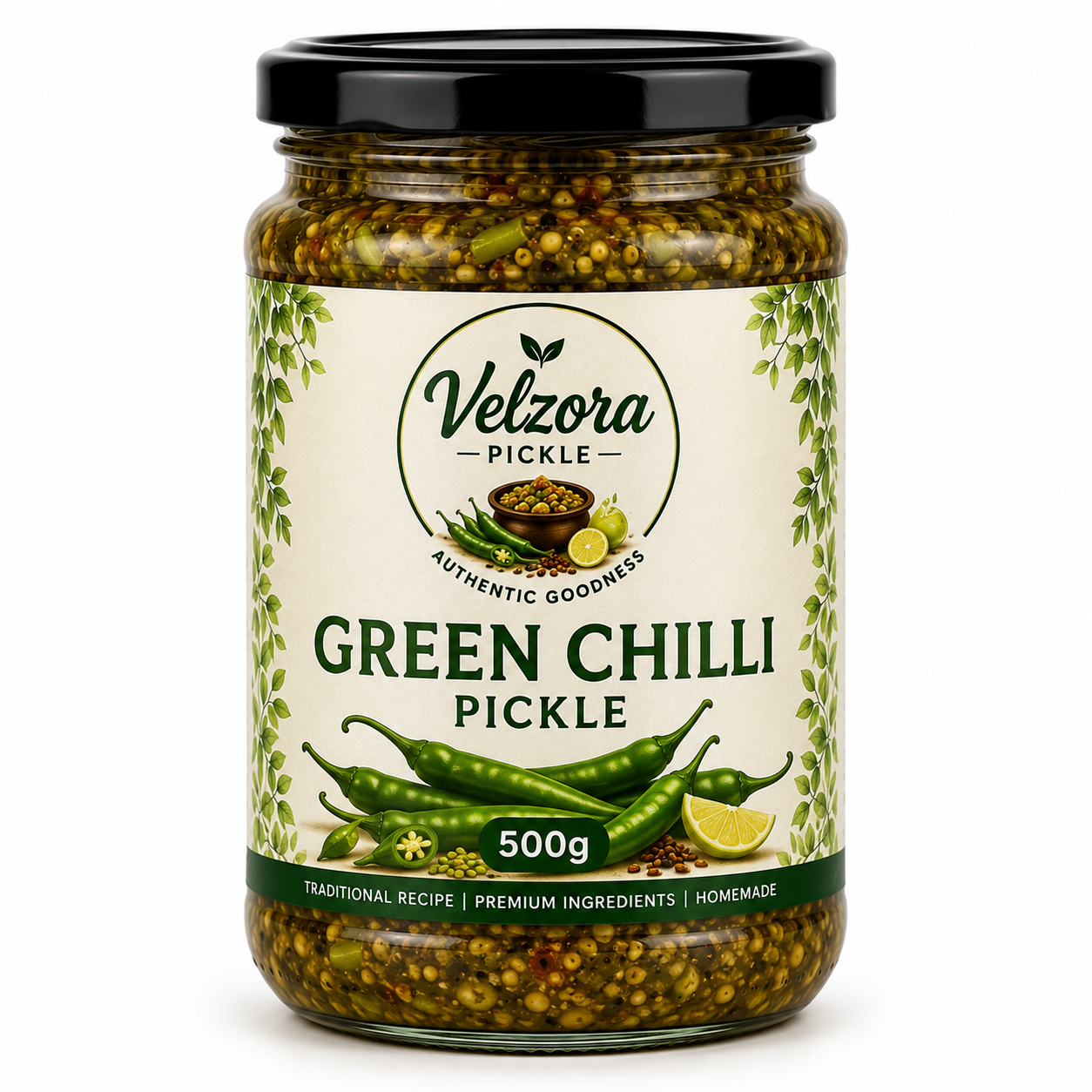 Velzora Green Chilli Pickle (500)