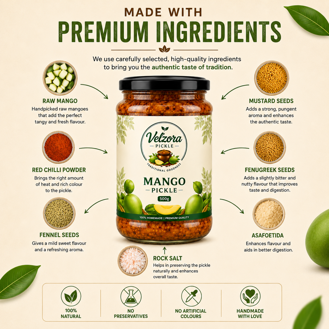 Velzora Mango Pickle (500g)