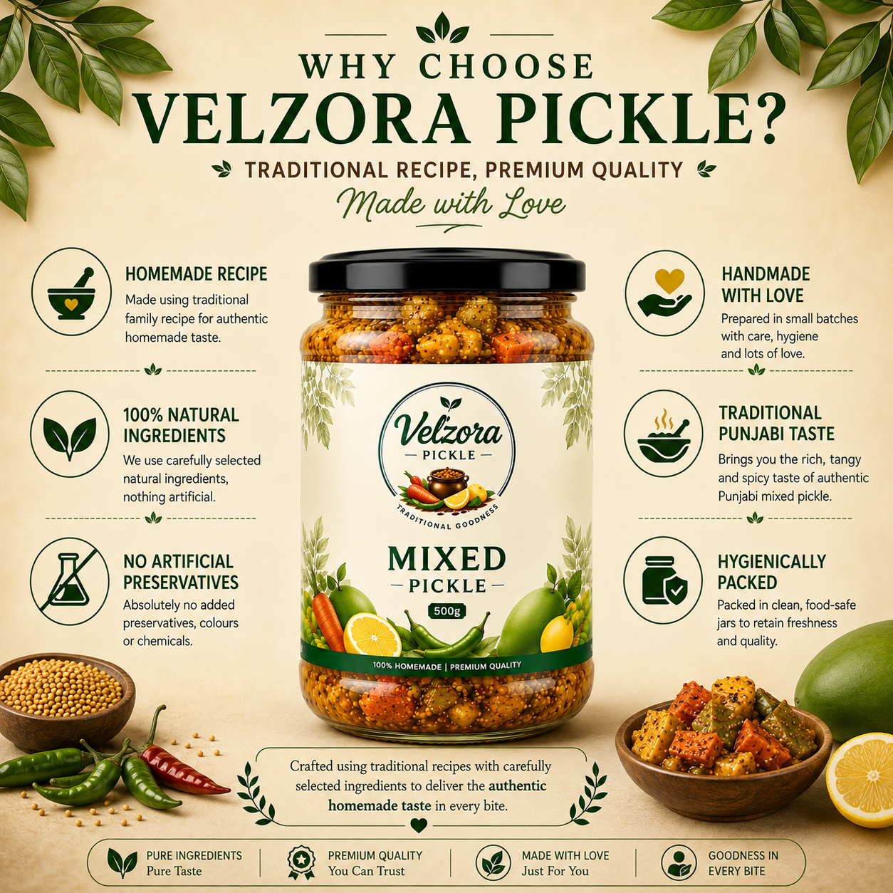 Velzora Mixed Pickle (500g)