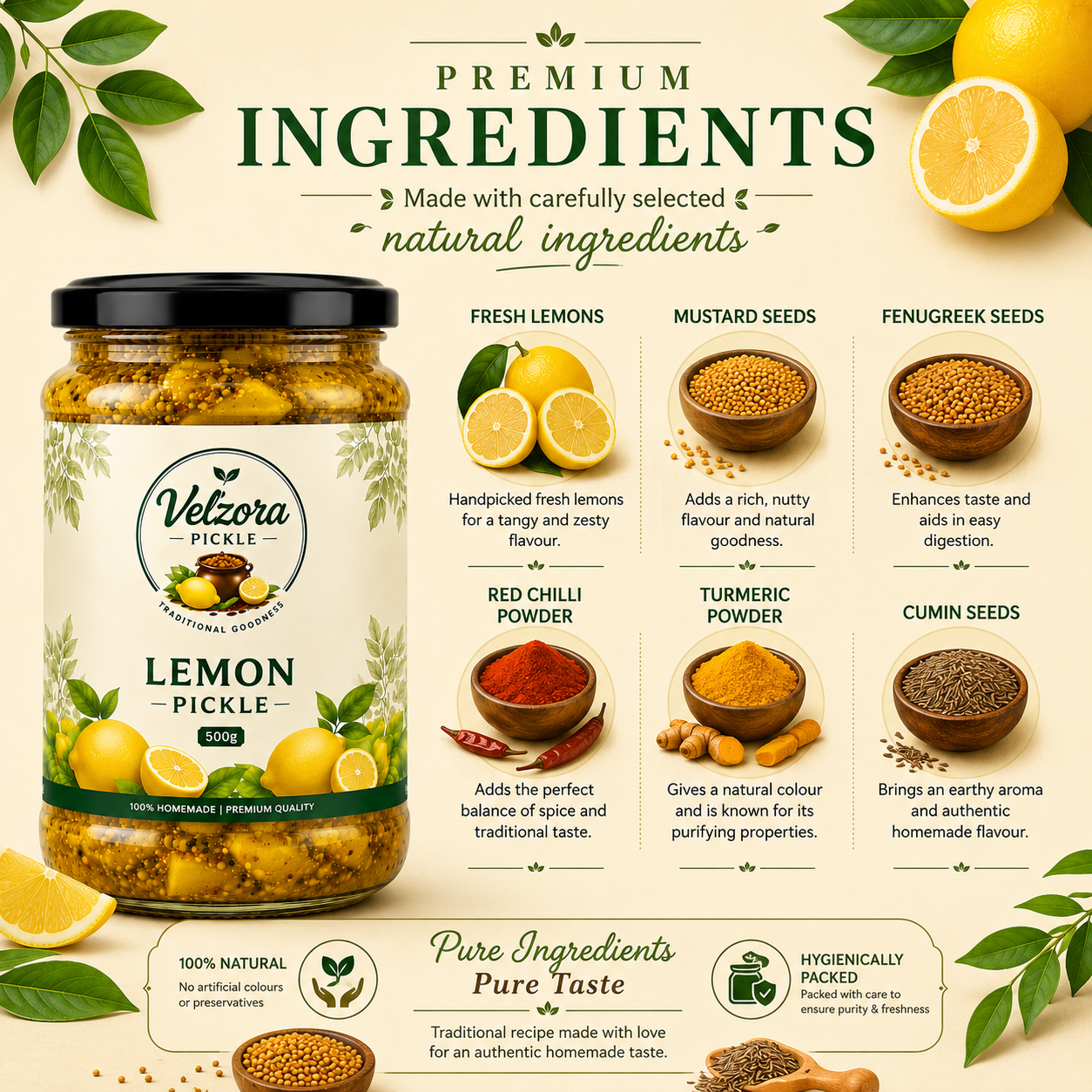 Velzora Lemon Pickle (500g)