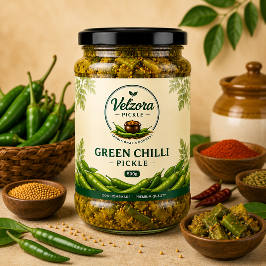 Velzora Green Chilli Pickle (500g)